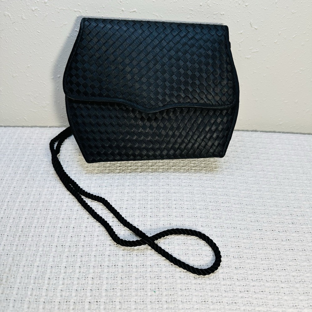Vintage Neiman Marcus Woven Black Evening Cross-body Bag Clutch‎ Purse Elegant